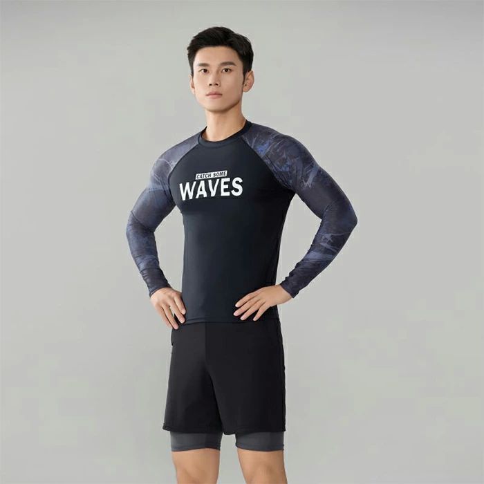 40 30代 長袖水着 セパレート フィットネス水着 UVカット ショートパンツ 長袖ラッシュガード 長袖シャツ 2点上下セット メンズ