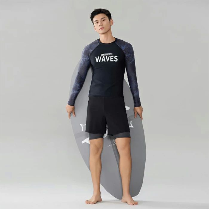 40 30代 長袖水着 セパレート フィットネス水着 UVカット ショートパンツ 長袖ラッシュガード 長袖シャツ 2点上下セット メンズ