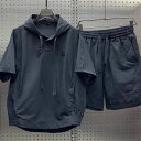 上下セット ウェストゴム ハーフパンツ スエット 半袖 プルオーバー 短パン 2点セット カジュアル トレーナー ボトムス メンズ