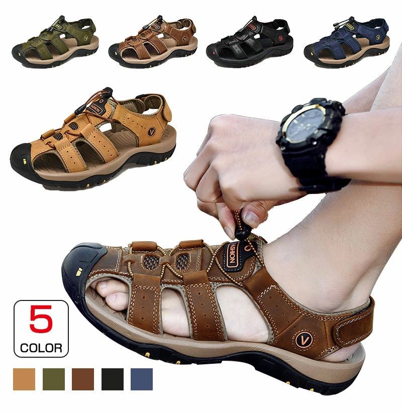 アウトドアサンダ スポーツ 夏用 メンズ スポーツサンダル おしゃれ つま先保護 メンズ レザーサンダル サンダル 革 サンダル