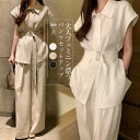 レディース ブラウス ワイドパンツ ブラウス 夏 パンツ フォーマル トップス ロングパンツ ハイウ ロング丈 フレンチスリーブ 春(4)
