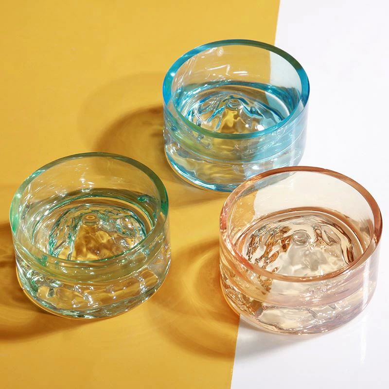 小動物/小鳥/インコ/ハリネズミ 給餌皿 こぼれにくい ボウル ペット 富士山の形 クリア ガラス製ボウル..