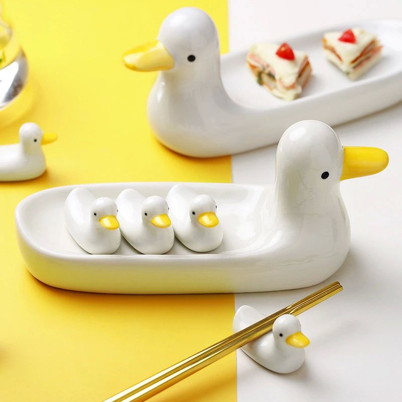 ンテ イ 店用 家庭用 卓上小物 箸立て セラミック あひる箸置き 寿司皿 カモ箸置き カトラリーレスト カモセット 陶器 かわいい