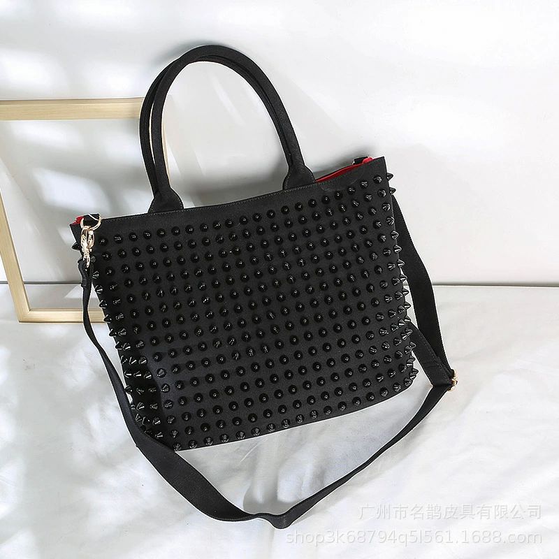 手提げ ハンドバッグ キャンパストゲトゲ ラインストーン リベット 軽量 大容量 2WAY メンズ レディー..