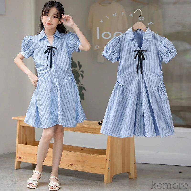 韓国子供服 大きいサイズ 可愛い 夏服 ワンピース 女の子 子供服 ブルー 綿 120 半袖 ワンピース 女の..