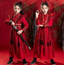 中 中国古代服装 花柄 ヘアバンド付き チャイナ服 ジュニア 子供 おしゃれ ベルト付き ユニセックス キッズ チャイナ服 赤 漢服
