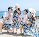 親子コーデ サボテン柄 ママ セットアップ 家族お揃い ボヘミアン風 パ カップル夏服 Tシャツ+半ズボン ワンピース ペアルック