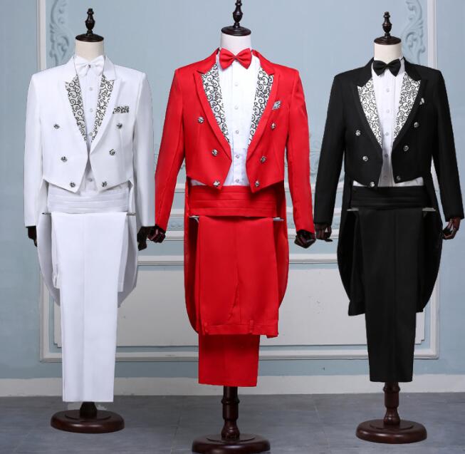 魔術師司会 コスプレスーツ4点セット 女性も着用可 ステージ衣装 舞台ダンス衣装 ベルト メンズタキシード 蝶ネクタイ付