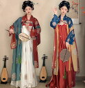 中華古代古典 花柄 エスニック ロングスカート 長袖ブラウス 春夏向け ストール付き3点セット チャイナ服 漢服 唐朝 レディース