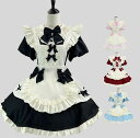 蝶リボン 裾フリル エプロンドレス ロリータ服 Lolita 可愛い 大人 レディース メイドコスチューム ミドル丈 膝丈 半袖 メイド服