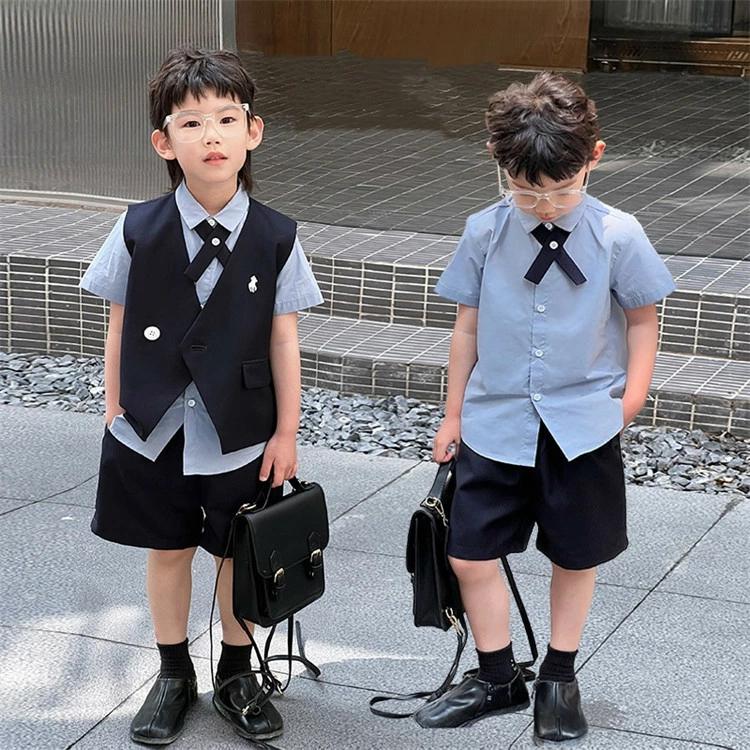 キッズ 夏服 上下セット セットアップ ジュニア 夏 3点セット 4点セット 開襟 男の子 子供 通学制服 ベスト 半袖 半袖シャツ ハ