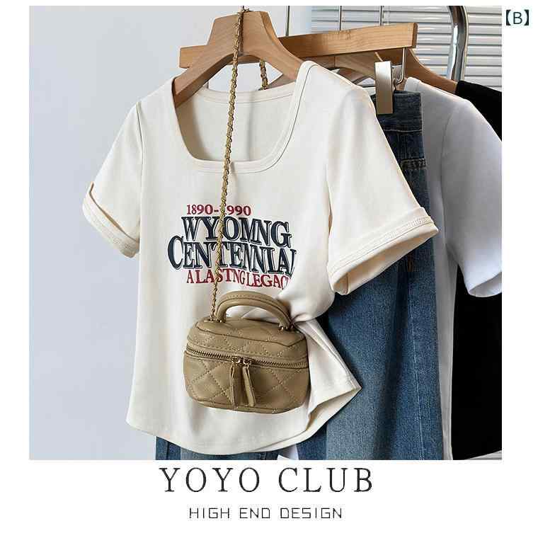 トップ 不規則な スリム 女の子 太った Tシャツ 半袖 肩 右 スクエアネック 大きいサイズ 夏 レディース トップス