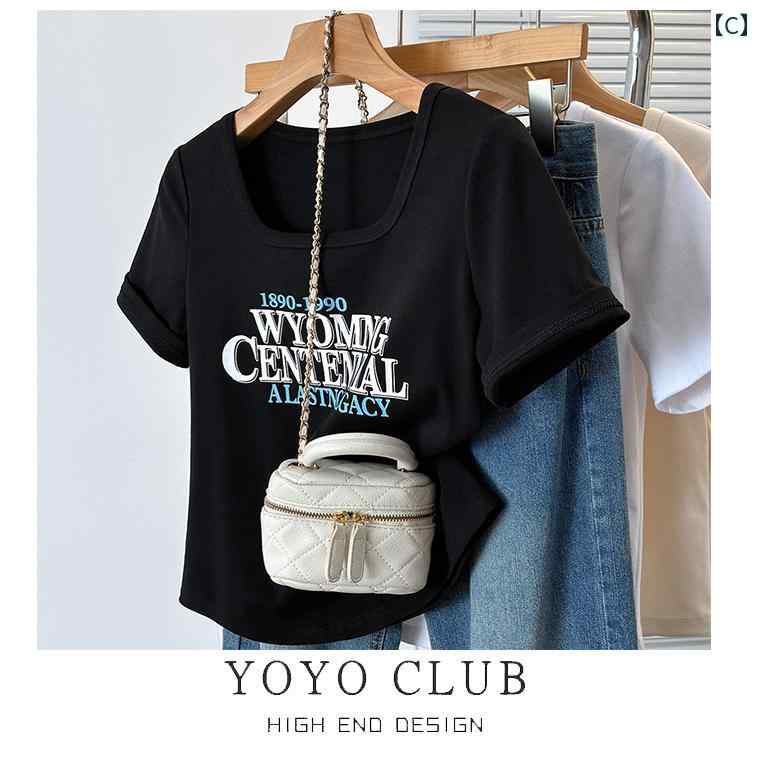 トップ 不規則な スリム 女の子 太った Tシャツ 半袖 肩 右 スクエアネック 大きいサイズ 夏 レディース トップス