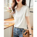 小さい 美しい シックで トップス 減らす 年齢を スタイリッシュな Tシャツ 半袖 Vネック 女性用 2025夏の レディース トップス