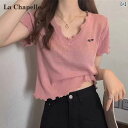 シ Vネック 飾り 耳 mm 太め 大きいサイズ 薄手 夏 レディース Tシャツ 半袖 冷感 フランス製 Chapelle La レディース トップス