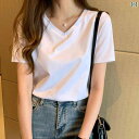 ショルダー ストレート 綿 2024 インナーウェア シャツ ベース ホワイト 半袖 レディース Tシャツ Vネック レディース トップス