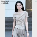 トップ スリム プリーツ 通勤 ファッション 2025 夏 女性用 Tシャツ 半袖 の 優しい フランスの レディース トップス