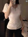 夏 レディース 半袖 ショルダー ストレート リヨセル Tシャツ スタイル ガール ホット Vネックの ホワイト レディース トップス
