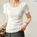 ボトム コットン スリム 着 夏 2025 レディース Tシャツ 半袖 ラウンドネック ショルダー ストレート 無地 レディース トップス