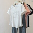 シャツ 小さい ユニークな mm 夏 2025 女性 Tシャツ 半袖 ショルダー ラグラン 刺繍 立体 ブルーの ライト レディース トップス
