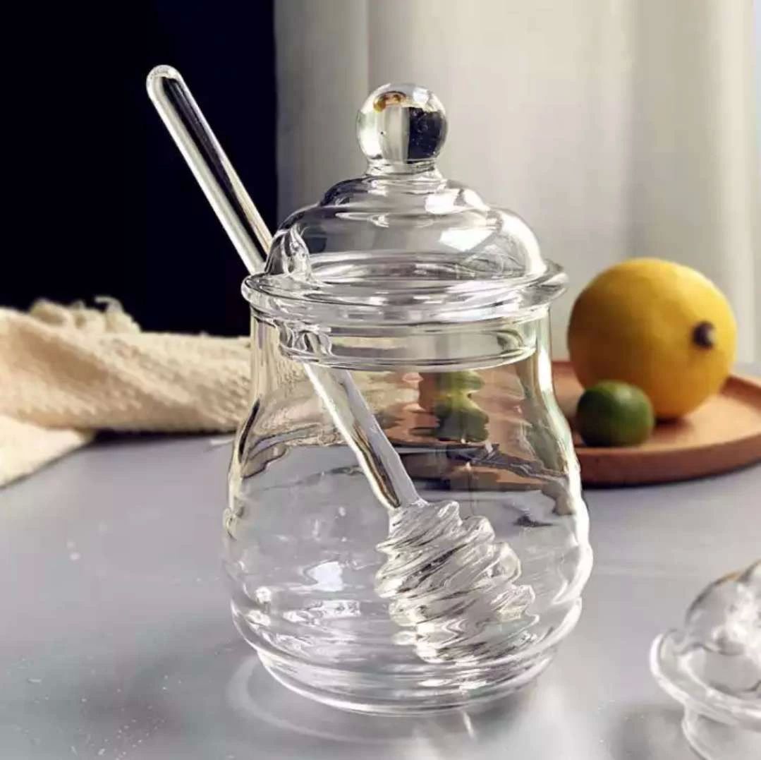 はちみつポッ 蜂蜜入れ 蜂蜜ボトル ハニーサーバー はちみつ容器 蓋付 ディスペンサー 蜂蜜 かわいい 棒付き 透明 ガラス 250ml