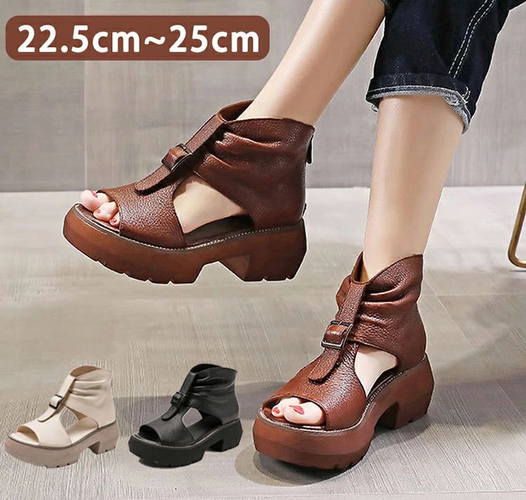 疲れ シューズ サンダル カジュアル 美脚効果 レディース オープントウ ヒール サンダル 厚底 7cm 太ヒール サンダル レディース