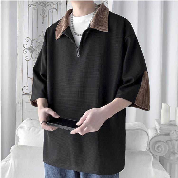 7分袖tシャツ 涼しい 軽い ティーシャツ 襟付き 快適 通気性 カットソー ゆったり メンズ ワッフル トップス 半袖Tシャツ 夏服