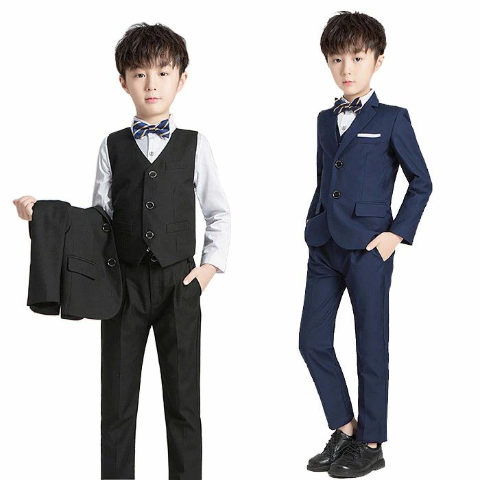 ピア 子供服 タキシード ジュニアスーツ 結婚式 発表会 子供 スーツ フォーマル ネイビー ブラック 5点セット 4点セット 男の子