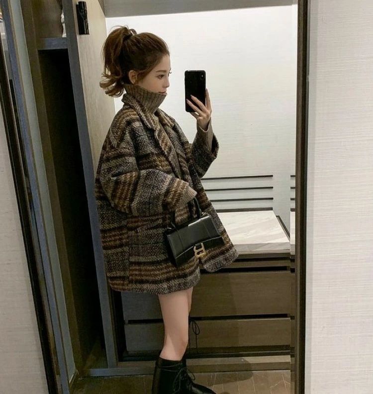 ジャケット 折襟 パーカー カジ ショート丈 ラシャコート 冬服 チェック柄 レディース チェスターコー..