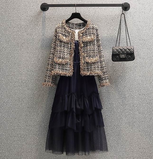 レディース 冬 秋 春 ツイード ジャケット ワンピース フォーマル 大人女子 おしゃれ 上品 きれいめ 大人可愛い かわいい 大きい(4)