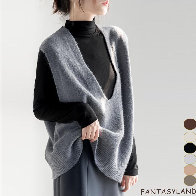 無地 ノースリーブ トップスVネック