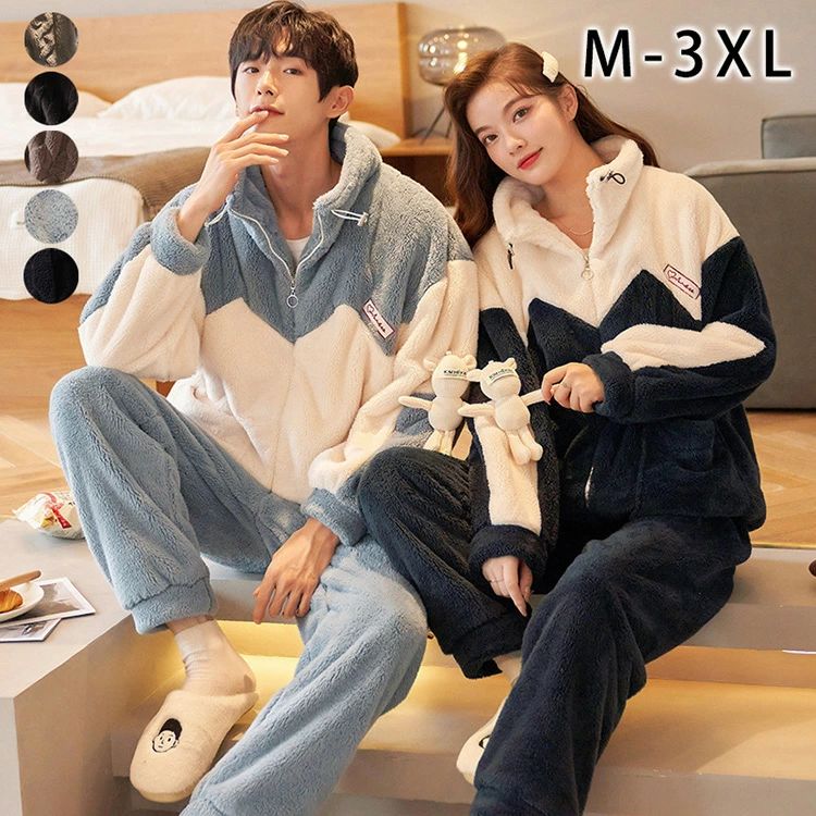 3XL 2XL XL L M 単品売り プレゼント 結婚お祝い 前開き 防寒 暖かい 無地 ボア 冬パジャマ 秋冬 もこ..