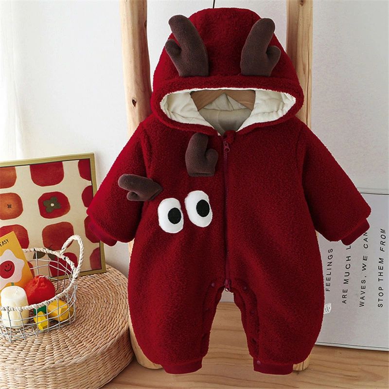 プレゼント クリスマス 鹿 新年撮影 お宮参り 百日祝い 男女兼用 冬 秋 クロールスーツ キッズ服 幼児 ..