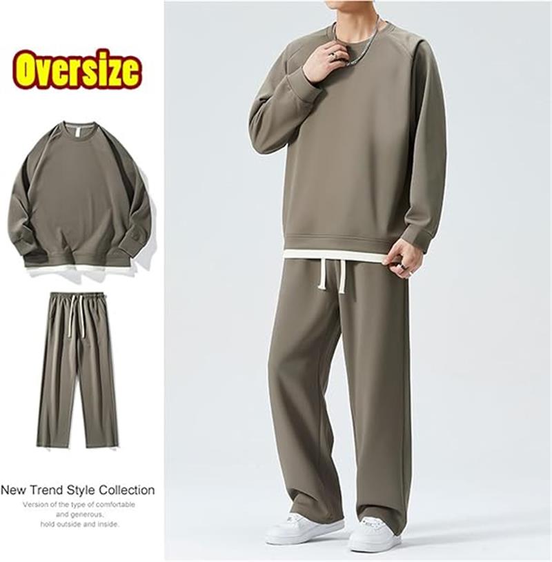 春 おしゃれ 無地 フェイクレイヤード ゆったり 長袖 セットアップ メンズ 上下 スウェット メンズ 部屋着 上下セット メンズ