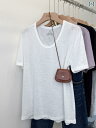 トップス 丈 ミドル ベーシック 無地 長袖 通気性 夏 2025 レディース Tシャツ 半袖 ネック U リネン レディース トップス