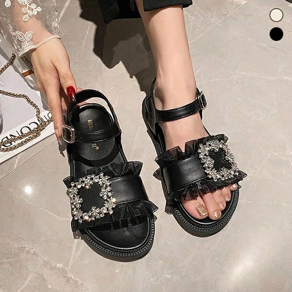 フラットサンダル 3cm スポーツサンダルぺたんこ サンダル 厚底 PU 厚底サンダル ビーチサンダル レディース サンダル ビジュー