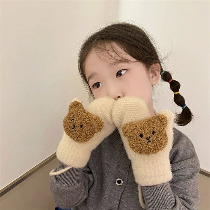 女 男児 子ども 小学生 保育園 幼稚園 手ぶくろ 雪遊び 裏起毛 クマ頭 キッズ手袋 子ども用 グローブ ..