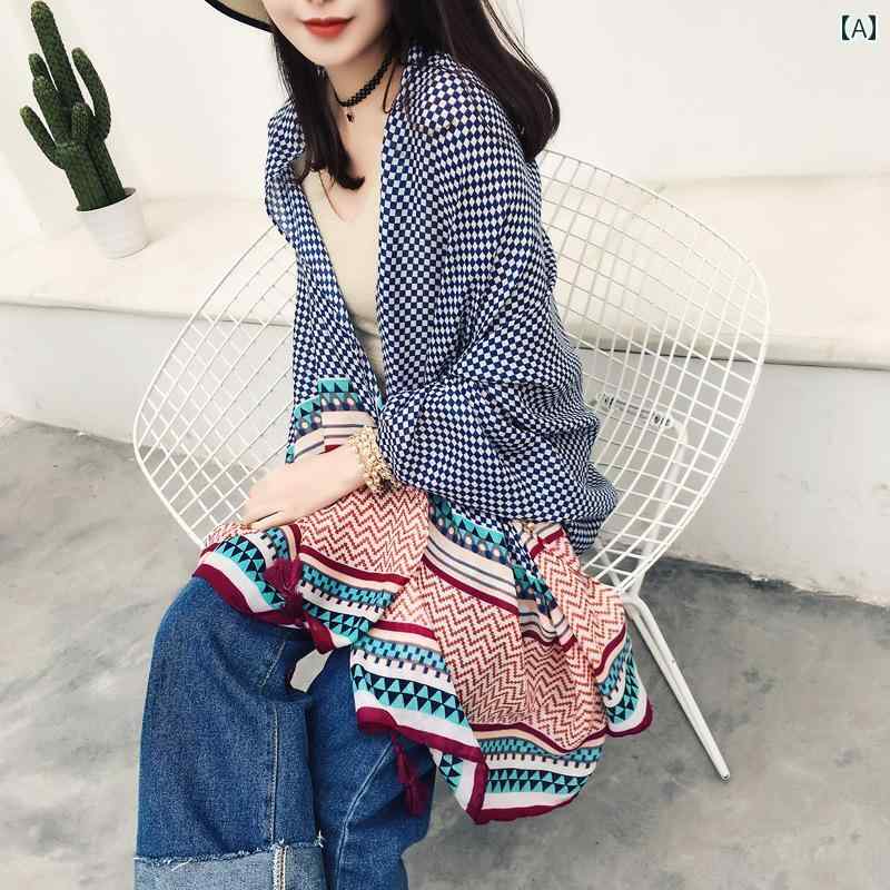 おしゃれ ファッション用途 軽量 涼感 シックカラー ビーチ 旅行 180*90cm リゾート 日焼け防止 エスニック風 幾何学模様 シル