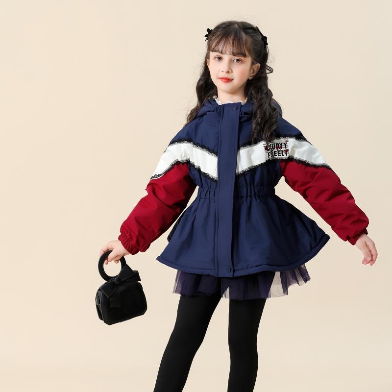 キッズ アウトドア お出かけ 通学 ウエストシェイブ 秋冬 厚手 フード付き ジャケット コート ガールズ 女の子