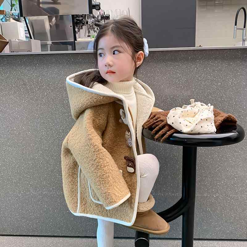 キッズ 通学 通園 キュート かわいい カジュアル 秋冬 フード付き ラムウールコート コート ガールズ 女の子