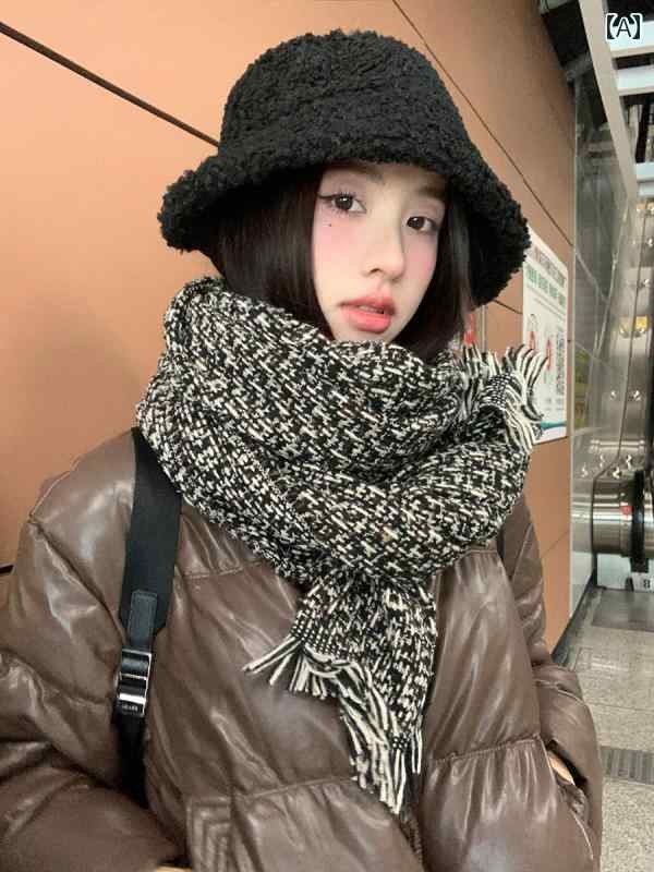 おしゃれ 防風 暖かい レディース メンズ スカーフ 男女兼用 フリンジ 編み込み カラーブロック 秋冬 ..