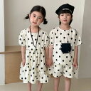 ジュニア 夏服 韓国 ハーフパンツ 水玉 可愛い 綿100% セットアップ 男の子 ワンピース 女の子 上下セット 子供服 兄妹お揃い