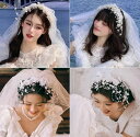 披露宴 結婚式 ベール 4段 フリル ふわふわ コーム付き髪飾り2点+ミドル丈ベール 小枝 フラワー お花 3点セット ヘッドドレス