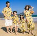 ビーチ衣装 カップル衣装 親子コーデ 家族お揃い アロハシャツ パイナップル ママ パパ 衣装 海旅行衣装 夏物 ハワイ風 親子ペア
