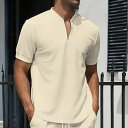 メンズ夏新作ワッフルジッパースタンドカラー無地半袖tシャツpoloシャツ