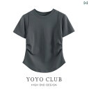 トッ イレギュラー プリーツ スリム レディース Tシャツ 半袖 肩 右 ライン ヘリンボーン 大きいサイズ 夏 レディース トップス