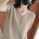 トップス 冷感 薄手 ゆったり Vネック 無地 2024夏 レディース Tシャツ 半袖 絹 桑 % 100 レディース トップス