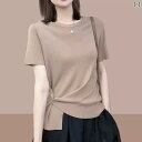 トップ ボタン 隠し スリミング ゆったり 2025夏 レディース Tシャツ 半袖 マルベリー ゲディ ダイナミック レディース トップス