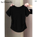 ト ウエスト プリーツ 2025夏 レディース Tシャツ 半袖 ショルダー ストレート ラウンドネック Chapelle La レディース トップス