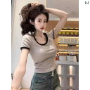 かっこいい小 美しい 個性的 レディース Tシャツ 半袖 ショルダー ストレート スクエアネック 初夏 2025年 レディース トップス
